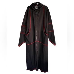 Killstar Darkside Black Hooded Long Jacket with Red Trim